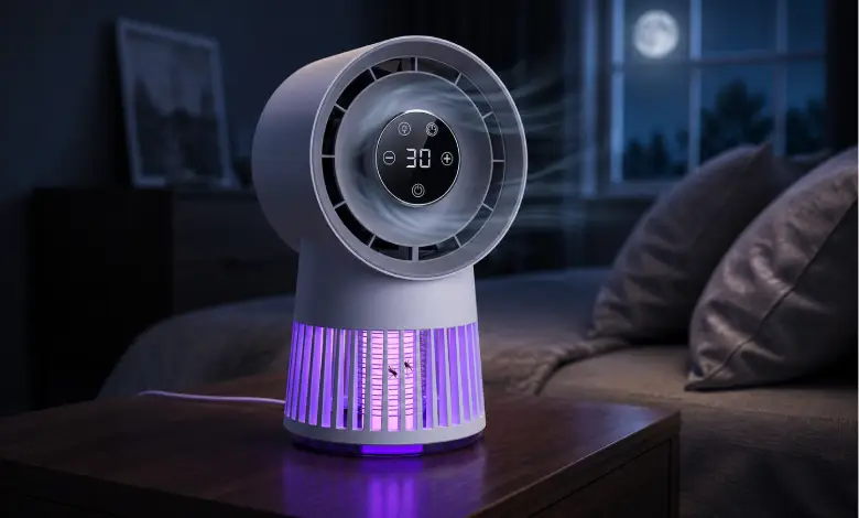 پنکه و حشره کش leaftless fan + mosqito light jc-fs-f01
