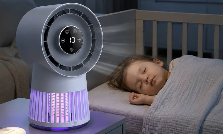پنکه و حشره کش leaftless fan + mosqito light jc-fs-f01